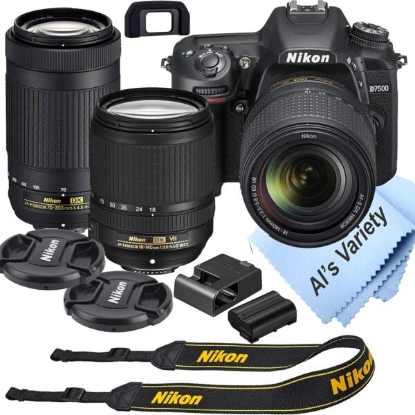 Nikon D7500 DSLR Camera Kit with 18-140mm VR + 70-300mm Zoom Lenses | Built-in Wi-Fi| 20.9 MP CMOS Sensor | EXPEED 5 Image Processor and Full HD 1080p | SnapBridge Bluetooth Connectivity (Renewed)