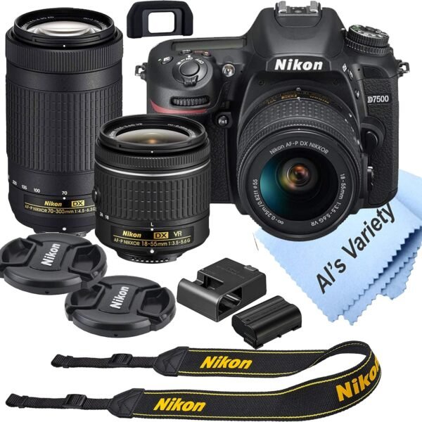 Nikon D7500 DSLR Camera Kit with 18-55mm VR + 70-300mm Zoom Lenses | Built-in Wi-Fi | 20.9 MP CMOS Sensor | EXPEED 5 Image Processor and Full HD 1080p | SnapBridge Bluetooth Connectivity (Renewed)