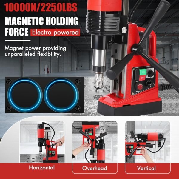 1300W Magnetic Drill Press, 810 RPM, 1.6 Inch Boring Diameter, Double Track, Portable Magnetic with 11Pcs Drill Bits for Metal Surface, Industrial and Home Improvement - Image 4