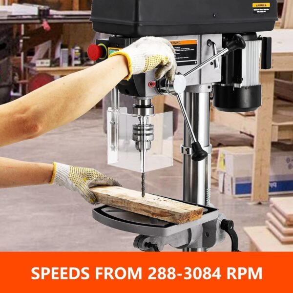 13 in Benchtop Drill Press, 7.5 Amp 120V Pure Copper Motor with Swing-away Safety Guard, 288-3084 RPM Variable Speed, 0-45°Tilting Worktable, Tabletop Drilling Machine for Wood Metal - Image 2