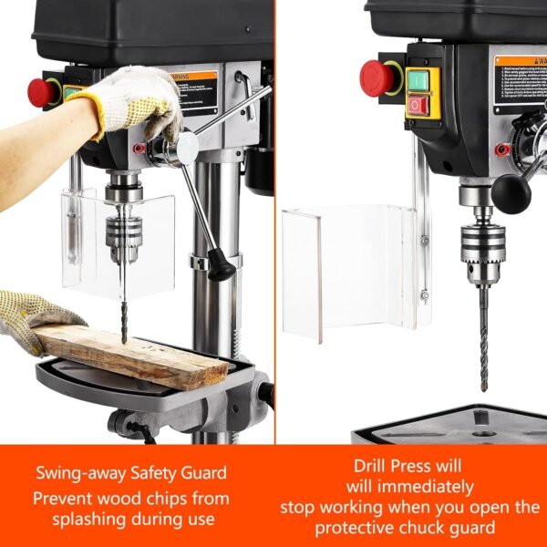 13 in Benchtop Drill Press, 7.5 Amp 120V Pure Copper Motor with Swing-away Safety Guard, 288-3084 RPM Variable Speed, 0-45°Tilting Worktable, Tabletop Drilling Machine for Wood Metal - Image 3