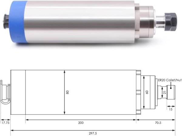 Gpenny 2.2KW ER20 D80 110v Air cooled spindle motor(Ceramic ball bearings) kit, QL Inverter, 80mm Bracket - Image 2