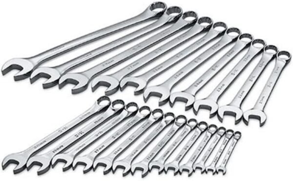 SK Tools USA 23 Piece, Regular, 12 Point, Metric SuperKrome® Combination Wrench Set: 10MM - 19MM | 86225