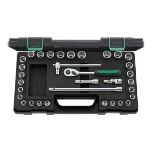 Stahlwille 96020107 3/8" Bi-Hex Socket Set with QuickRelease Ratchet - 33-Piece Set (7mm-22mm & 1/4"-7/8"), Durable Chrome Alloy Steel, Ideal for Heavy-Duty Applications, Made in Germany