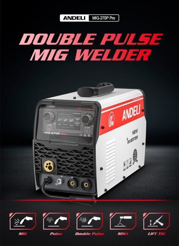 ANDELI Double Pulse 220V MIG Welder - MIG Lift TIG & MMA Welding and Flux Welding Without Gas LCD Screen 5 in 1 Inverter MIG Welding Machine (MIG-270P PRO) - Image 3
