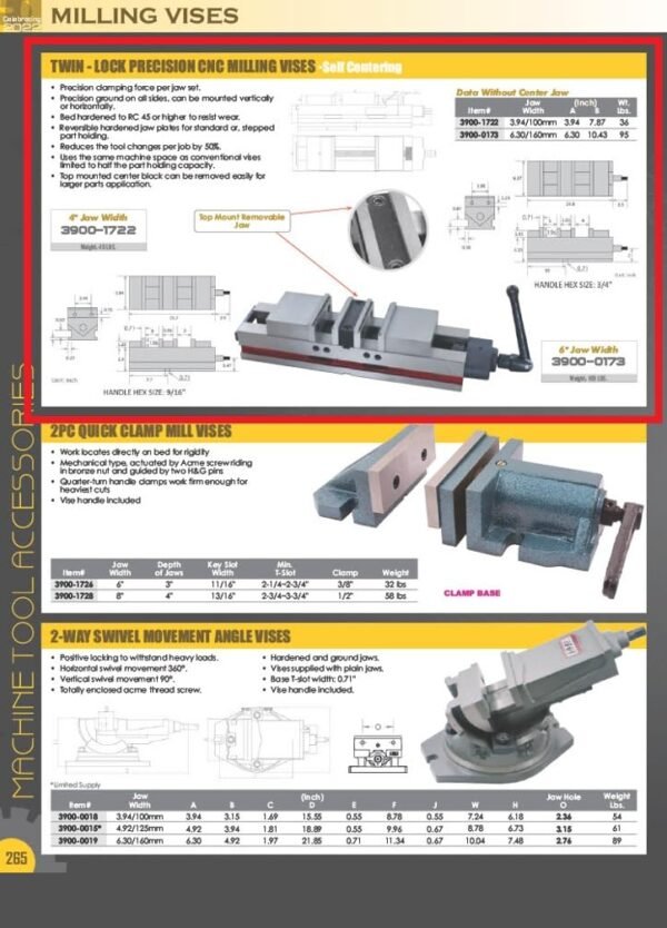 HHIP 3900-0173 Twin-Lock CNC Milling Vise, 6" Jaw Width (Pack of 1) - Image 3