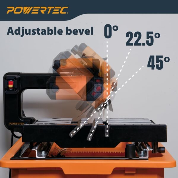 POWERTEC PRO 7-Inch Wet Tile Saw with Stand - 10-Amp, 1.5 HP Tile Cutter with Laser & LED Light, for Precise Ceramic & Porcelain Cuts (TLS1003) - Image 5