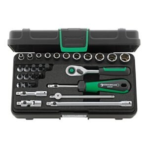 Stahlwille 96011137 1/4" Hex Socket Set with Inhex, Slotted & Cross-head Sockets and Ratchet, 29 Piece Set (3mm-14mm) in ABS Plastic Case, for Heavy-duty Applications, Made in Germany