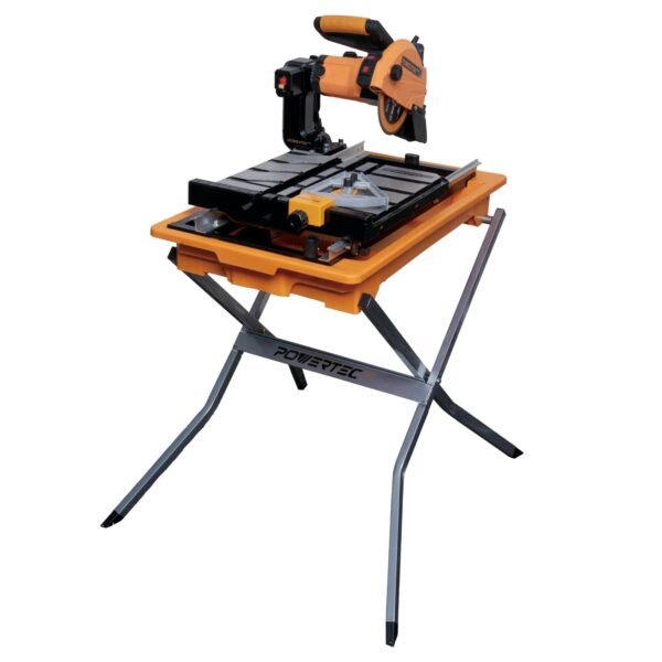 POWERTEC PRO 7-Inch Wet Tile Saw with Stand - 10-Amp, 1.5 HP Tile Cutter with Laser & LED Light, for Precise Ceramic & Porcelain Cuts (TLS1003)