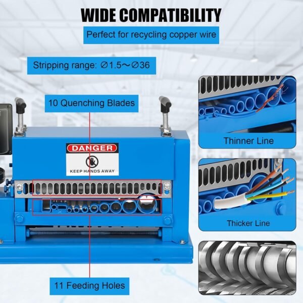 Towallmark Wire Stripping Machine 0.06 inch -1.5 inch, 370w Portable Powered Wire Stripper Machine, 11 Channels 10 Blades & 65ft/minute, Automatic Wire Stripping Tool for Recycling Copper Wire - Image 5