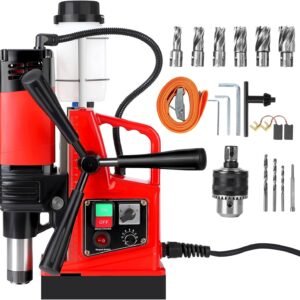 1400W Portable Magnetic Drill, 810 RPM, 2 Inch Boring Diameter, Double Track, with 6Pcs Drill Bits, for Industrial and Home Improvement