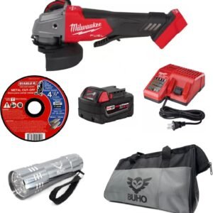 Buho M18 Fuel 18V Brushless Cordless 4-1/2 in./5 in. Grinder and Starter Kit Bundle with 5.0 Ah Battery, Charger, Thin Metal Cut-Off Disc, Tool Bag and Flashlight