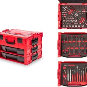 TEKTON 1/4, 3/8 Inch Drive 6-Point Socket and Ratchet, Screwdriver, and Pliers Set in Modular Stacking Tool Box, 2-Drawer (127-Piece) | OLB99002
