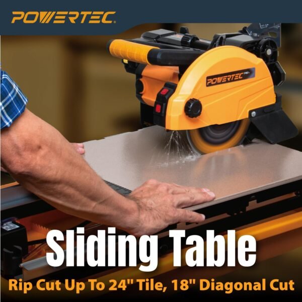 POWERTEC PRO 7-Inch Wet Tile Saw with Stand - 10-Amp, 1.5 HP Tile Cutter with Laser & LED Light, for Precise Ceramic & Porcelain Cuts (TLS1003) - Image 3