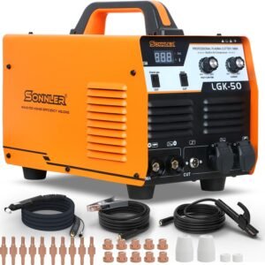 2 in 1 50A Plasma Cutter/MMA, 220V Digital Inverter IGBT Plasma Cutter Machine With Built-in Air Compressor, 1/3 Inch Clean Cut With Gas Delay.