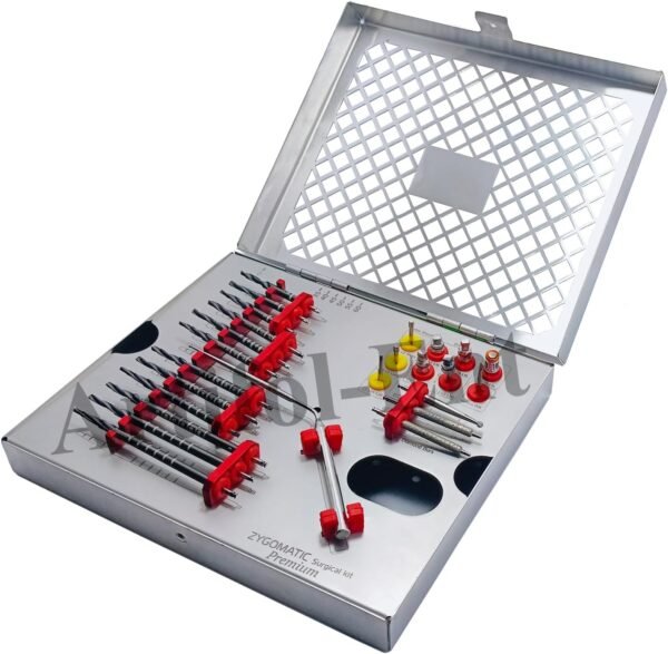 26 Pcs Dental Implant Premium Zygomatic Set for Implant Socket Preparation Black Titanium Coated Step Drills with Depth Probe, Motor Mount, Drivers and Ratchet Wrench Zygo Kit