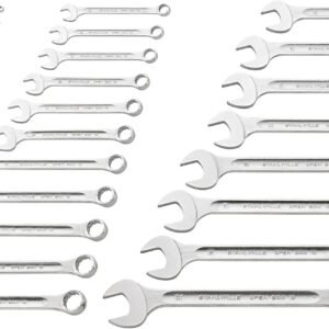 Stahlwille 96400805 Combination Wrench, Ring Head Angled at 15 Degree, Chrome Alloy Steel, Chrome Plated, Has Anti Slip Drive, Set of 26