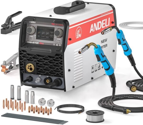 ANDELI Double Pulse 220V MIG Welder - MIG Lift TIG & MMA Welding and Flux Welding Without Gas LCD Screen 5 in 1 Inverter MIG Welding Machine (MIG-270P PRO)