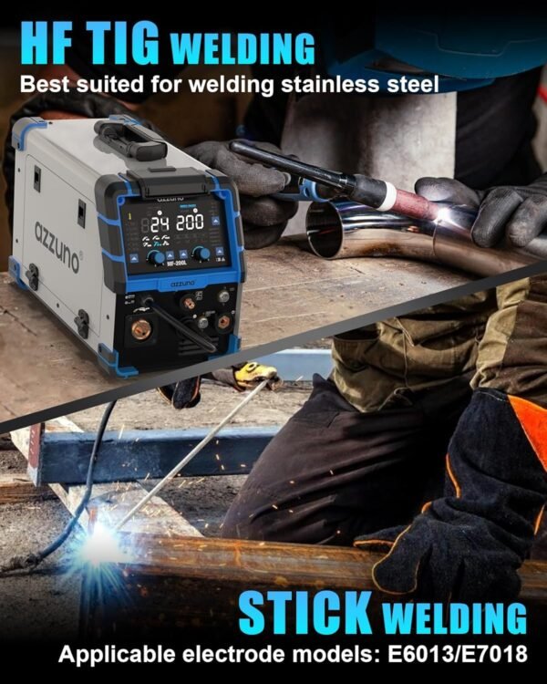 AZZUNO 200A Plasma Cutter Welder Combo, 9 in 1 Multiprocess Welder Machine Gas MIG/PULSE MIG/MAG/Flux Gasless MIG/Spool Gun Compatible/HF TIG/Stick/CUT/SPOT MIG, 110/220V Aluminum MIG Welding Machine - Image 7