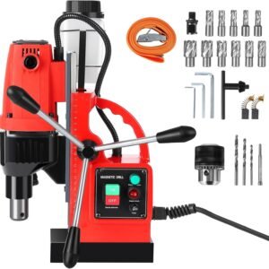 1100W Magnetic Drill Press, 580 RPM, 1.57 Inch Boring Diameter, Single Track, Portable Magnetic with 12Pcs Drill Bits, for Industrial and Home Improvement
