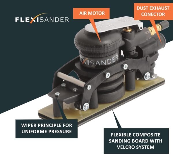 Pneumatic flexible orbital sander Flexisander FS19870A, 7 3/4 x 2 3/4 in, sander for curved surfaces, fastening system with dust extraction, vehicle body repairers, shipbuilders, composite, wood, car - Image 3