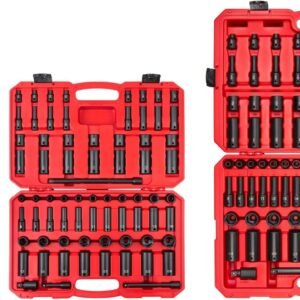 TEKTON 1/4, 3/8, 1/2 Inch Drive 6-Point Impact Socket Set with Cases, 220-Piece (5/32-1-1/4 in., 4-32 mm) | SID99403