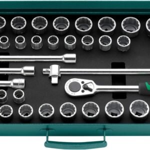 Stahlwille 96030140 45-Piece 1/2" Socket Set with Ratchet, Extensions, T-Handle, and Universal Joint in Sturdy Sheet Steel Case, Made in Germany