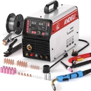 ANDELI 110V/220V 200A Aluminum MIG Welder, 50A Plasma Cutter Welder Combo Gas MIG/HF TIG/CUT/COLD/Stick/Flux Core MIG 6 in 1 Multiprocess Welding Machine with Pulse (MCT-520DPL PRO LED)