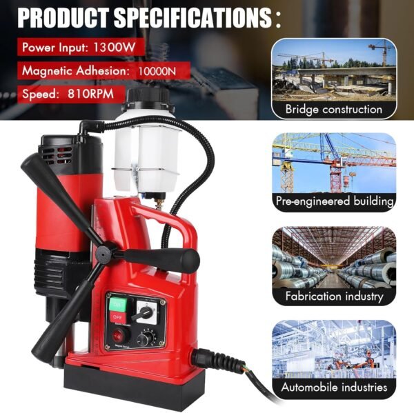 1300W Magnetic Drill Press, 810 RPM, 1.6 Inch Boring Diameter, Double Track, Portable Magnetic with 11Pcs Drill Bits for Metal Surface, Industrial and Home Improvement - Image 6