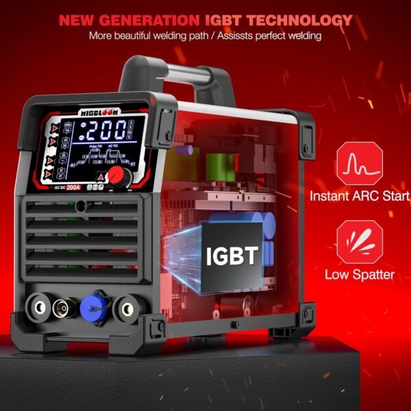 AC DC 200A TIG Welder with Pulse, 6 in 1 Aluminum Welder STICK MMA TIG Welding 110V/220V Dual Voltage LCD Display IGBT Inverter for Stainless Steel, Carbon Steel, Copper MultiProcess Welding Machine - Image 4