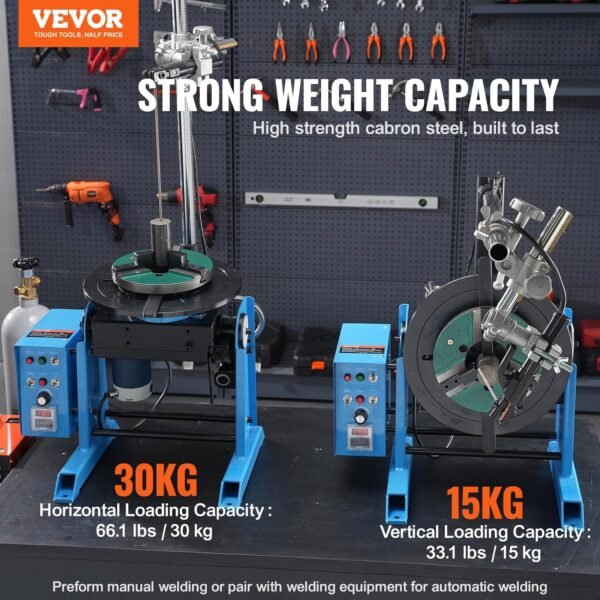 VEVOR 30KG/66LBS Rotary Welding Positioner, 1-12RPM 80W Welder Positioning Machine, 0-90° Welding Positioning Turntable Table with 12.4 Inch 3-Jaw Lathe Chuck & Welding Torch Stand Holder - Image 3