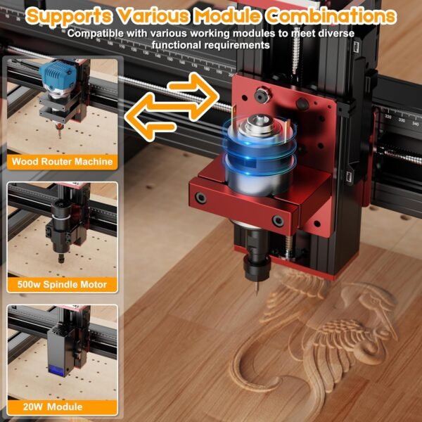 Twotrees CNC Router Machine TTC450 Pro for Woodworking, 3-Axis Engraving All-Metal Milling Machine for Wood Acrylic MDF Nylon Carving Cutting, Working Area 18.1x 18.1 x 3.1 inches - Image 2