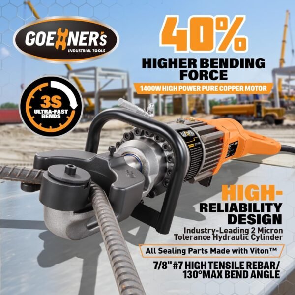 Upgraded 1400W Electric Rebar Bender, Portable Hydraulic Rebar Machine Bending up to 7/8 Inch 22mm #7 Rebar, Bending Angle 0-130°, Handheld Steel Rebar Bender Tool with Pure Copper Motor, 110V - Image 2