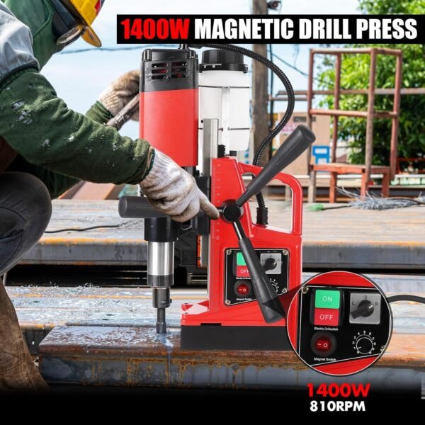 1400W Portable Magnetic Drill, 810 RPM, 2 Inch Boring Diameter, Double Track, with 6Pcs Drill Bits, for Industrial and Home Improvement - Image 5