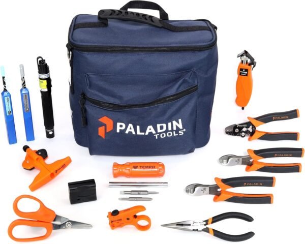 Paladin Tools FTK-P Pro Fiber Optic Tool Kit, Cutters Strippers Slitters Pliers w/Visual Fault Locator VFL, Premium Fiber Optic Tools (Fiber Termination Kit)