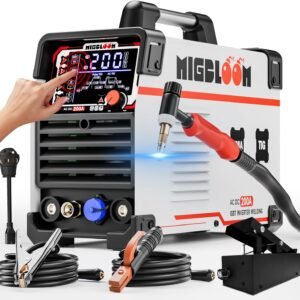 AC DC 200A TIG Welder with Pulse, 6 in 1 Aluminum Welder STICK MMA TIG Welding 110V/220V Dual Voltage LCD Display IGBT Inverter for Stainless Steel, Carbon Steel, Copper MultiProcess Welding Machine