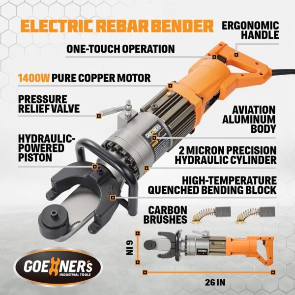 Upgraded 1400W Electric Rebar Bender, Portable Hydraulic Rebar Machine Bending up to 7/8 Inch 22mm #7 Rebar, Bending Angle 0-130°, Handheld Steel Rebar Bender Tool with Pure Copper Motor, 110V - Image 5