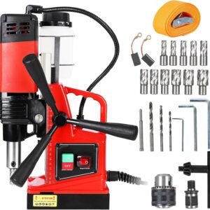 1100W, 810RPM, Magnetic Drill Press, Double Track Magnetic Drill, 1.6 Inch Boring Diameter, Includes 11Pcs Drill Bits, Portable for Metal Surface and Industrial Use