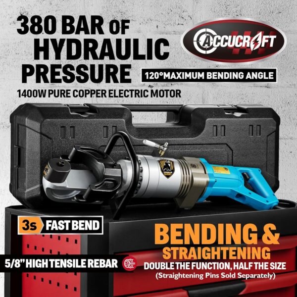 𝟮𝟬𝟮𝟰 𝐔𝐩𝐠𝐫𝐚𝐝𝐞𝐝 1400W Electric Hydraulic Rebar Bender, Portable Rebar Bender Tool, Bending up to 5/8 Inch #5 16mm Rebar, Bending 0-130°, Handheld Bender Machine with Copper Motor,110V - Image 2
